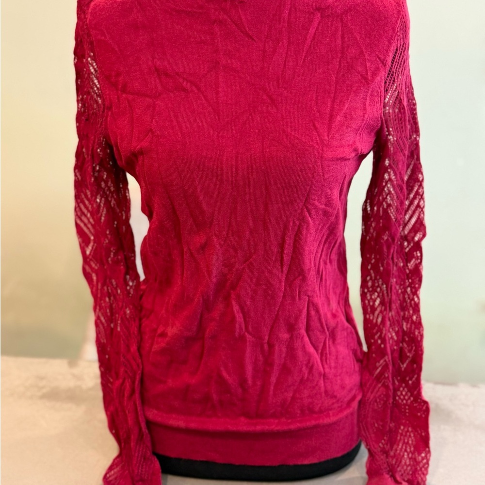 Ralph Lauren Fuchsia Lace Sleeve Blouse